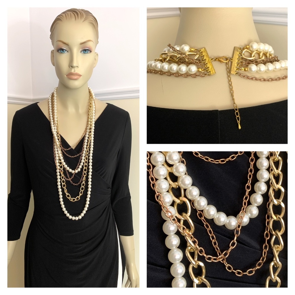 🌸 Free with Purchase! Vintage gold & pearls multi strands necklace